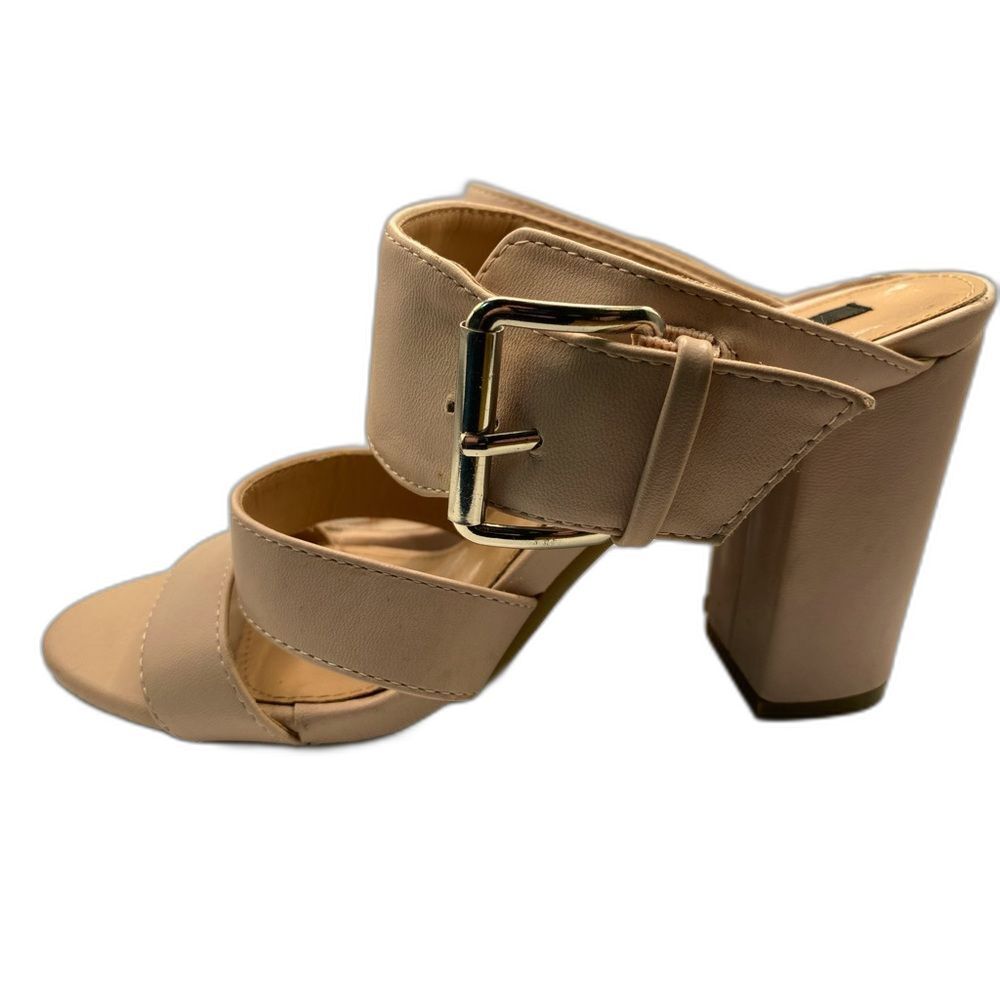 XXI Women's Strappy Heeled Sandals with Buckles Size 7 Champagne 3.5" Heel